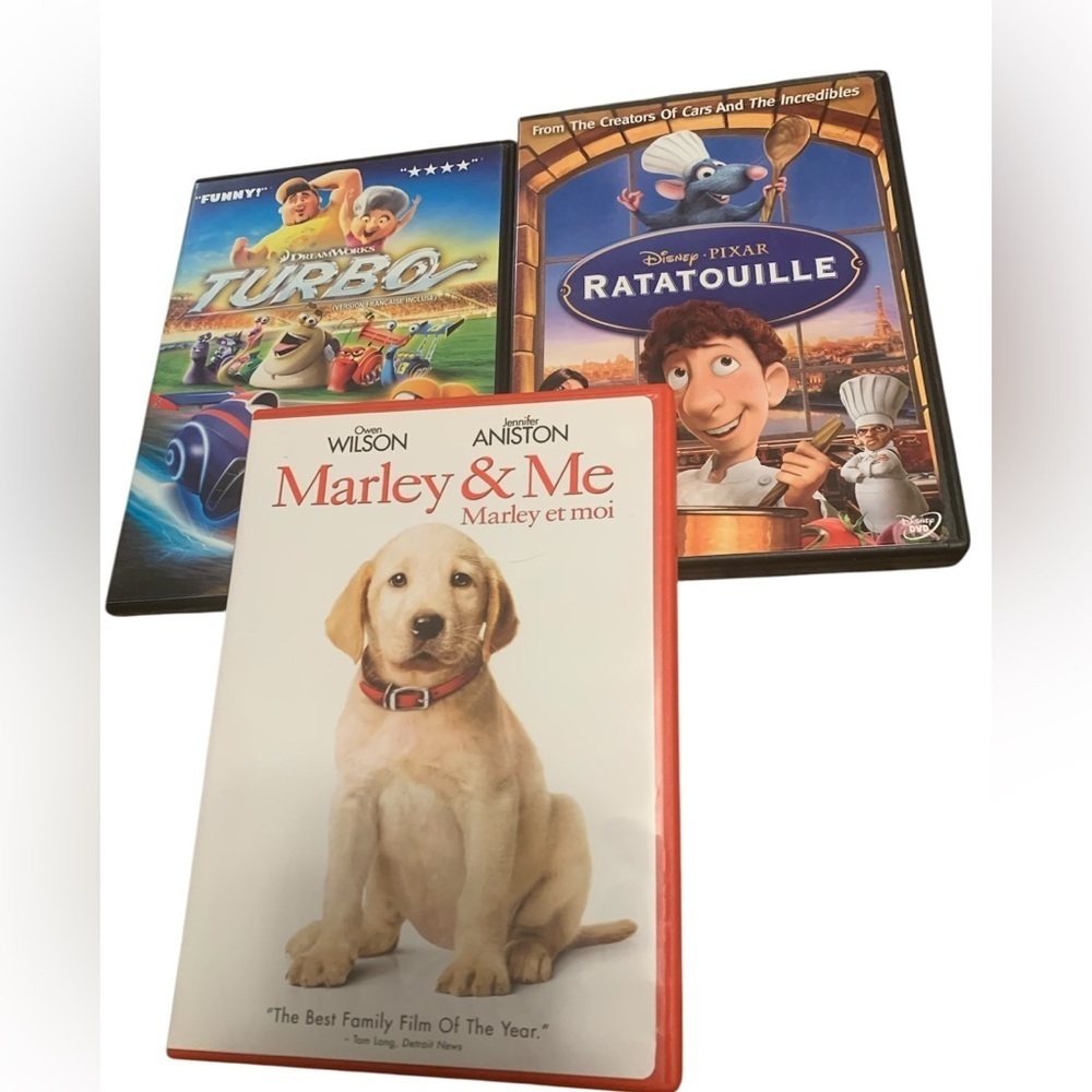 Family Movie Night DVD Bundle: Turbo, Ratatouille, & Marley & Me (3-Pack)